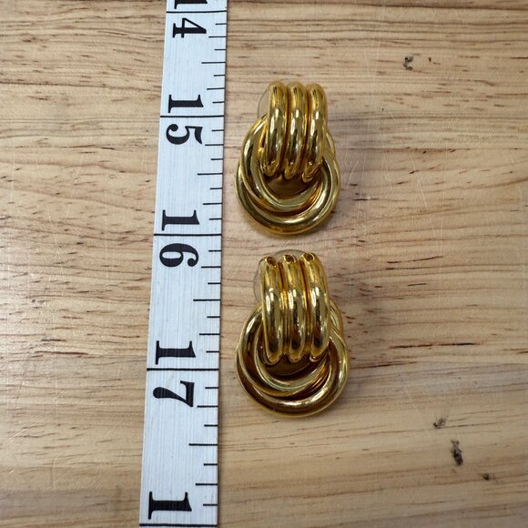 Napier Vintage Gold-Tone Knot Design Pierced Earrings Retro Jewelry 1.5" Length - Picture 4 of 7